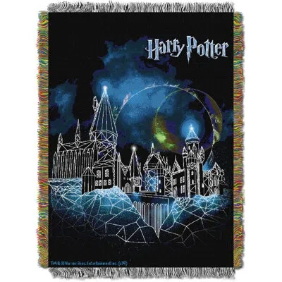Northwest Warner Bros. Harry Potter Throw Blanket, Castle Wizarding World Decor, 48x60 Inches In Blue;black