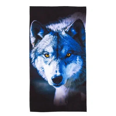 Northwest Wolf Stare Beach Towel, 30 X 60 Inches In Blue;black