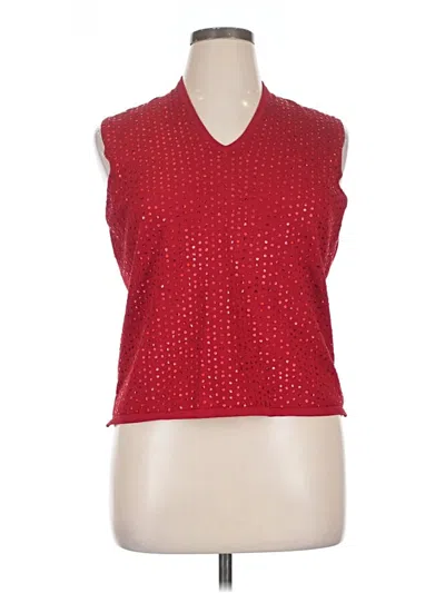 Pre-owned Norton Mcnaughton Sleeveless Silk Top Red V Neck Tops