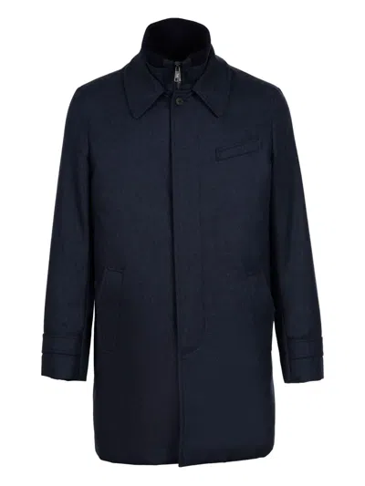 Norwegian Wool Euro Buttoned Coat In Blue