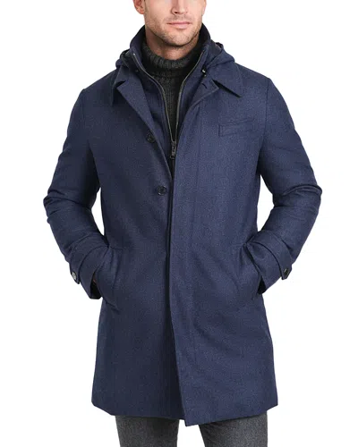 Norwegian Wool Stretch Wool Hooded Euro Coat In French Blue