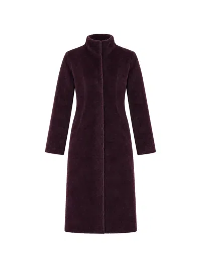 Norwegian Wool Suri Alpaca Stand-collar Coat In Burgundy
