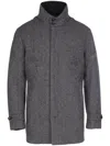 Norwegian Wool Stretch Hooded Slim-fit Car Coat In Grey