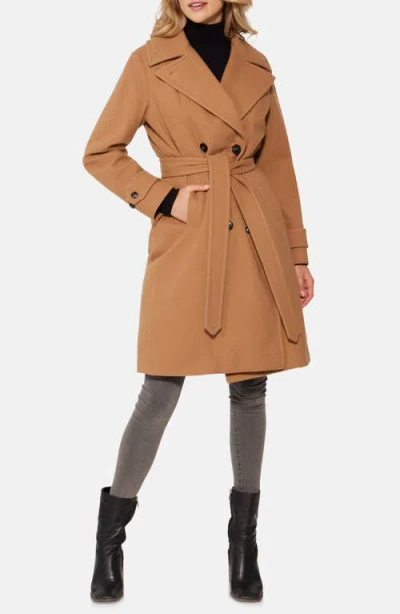 Norwegian Wool Waterproof Double Breasted Wool Blend Coat With 750 Fill Power Down Quilted Lining In Camel