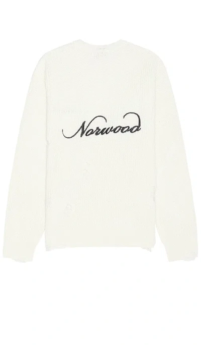 Norwood Distressed Logo Sweater In 奶油色