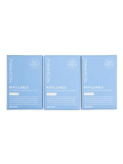 Noshinku 3-pack Refillable Vetiver Patchouli Rejuvenating Pocket Sanitizer Set In Blue