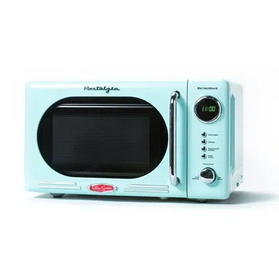 Nostalgia 0.7 Cubic Feet Countertop Microwave In Aqua Blue