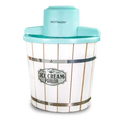 Nostalgia 4-quart Parlor Wood Bucket Electric Ice Cream Maker - White & Aqua