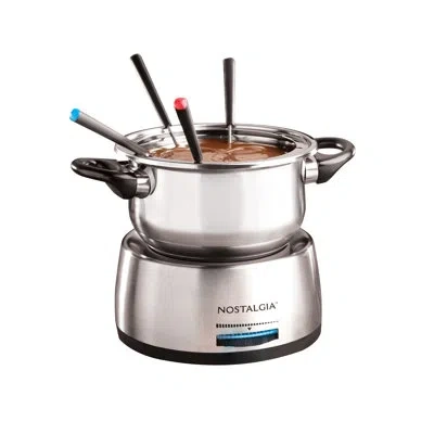 Nostalgia 6-cup Stainless Steel Electric Fondue Pot With Temperature Control, 6 Color-coded Forks And Removabl