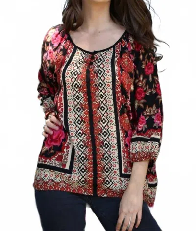 Nostalgia Floral 3/4 Sleeve Blouse In Black In Multi