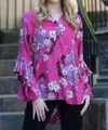 Nostalgia Floral Ruffled Sleeves In Pink In Multi