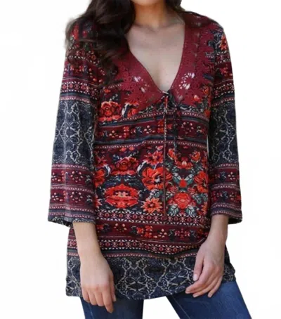 Nostalgia Floral V-neck In Red In Multi