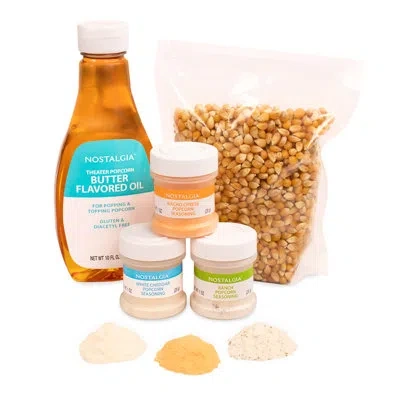 Nostalgia Hot Air & Kettle Popcorn Kit, 3 Seasonings , Oil, Popcorn Kernels In Clear;white