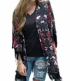 Nostalgia Open Floral Sleeved Shawl In Black In Multi