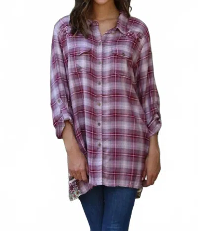 Nostalgia Plaid & Print Embroidered Shirt In Purple