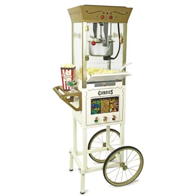 Nostalgia Popcorn Maker Professional Cart, Kettle Makes Up To 32 Cups With Candy Dispenser In Ivory