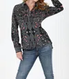 Nostalgia Printed Shirt With Lace Up Back In Black In Black