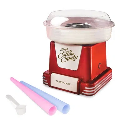 Nostalgia Retro Hard And Sugar Free Candy Countertop Original Cotton Candy Maker, Includes 2 Reusable Cones An In Red