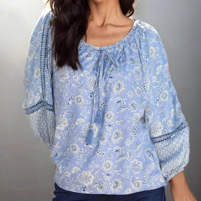 Nostalgia Santorini Floral Blouse In Blue Multi