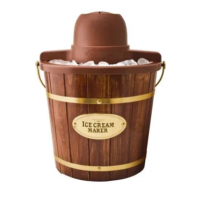 Nostalgia Wood Bucket 4-qt. Ice Cream Maker In Brown