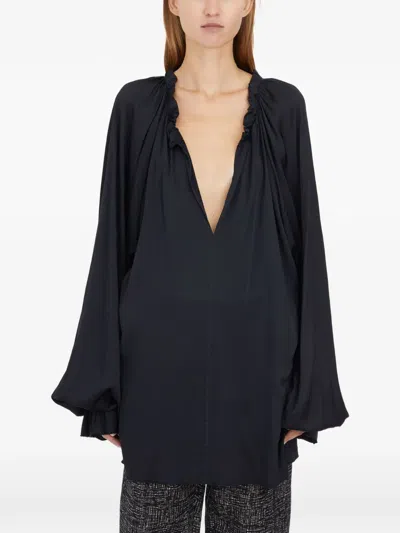 Nostra Santissima Ruffled V-neck Top In Blue