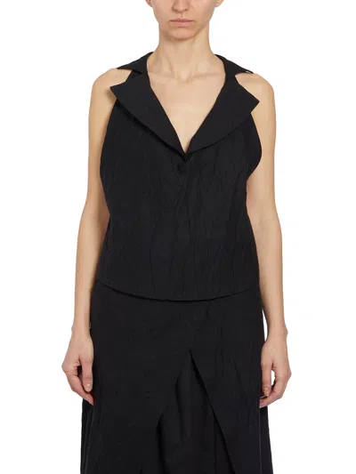 Nostrasantissima Gilet In Lino Con Rever In Black
