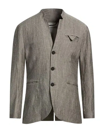 Nostrasantissima Man Blazer Black Size 42 Linen, Virgin Wool In Gray