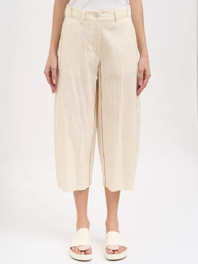 Nostrasantissima Striped Cotton And Linen Pants In White