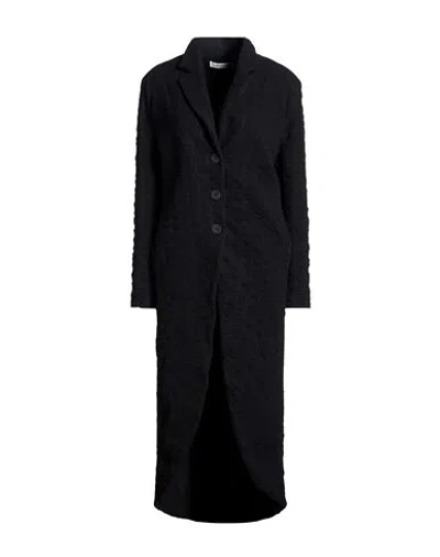 Nostrasantissima Woman Coat Black Size 10 Cotton, Virgin Wool, Wool, Polyamide