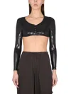 Not After Ten Buttoned Long-sleeve Cropped Top In Black