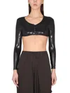 Not After Ten Buttoned Long-sleeve Cropped Top In Black