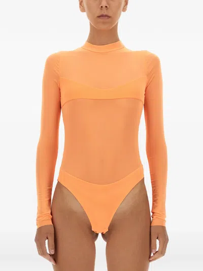 Not After Ten Long-sleeve Bodysuit In Orange