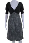 Not Available Armani Collezioni Womens Short Sleeve V Neck Tweed Shift Dress Gray Wool In Gray