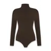 Not Basics Women's Brown Organic Cotton Long Sleeve Roll-neck Bodysuit, Hot Fudge In Brown