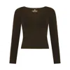 Not Basics Women's Brown Organic Cotton V-neck Long Sleeve T-shirt, Hot Fudge In Brown