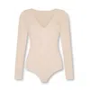 Not Basics Women's Neutrals Organic Cotton Long Sleeve V-neck Bodysuit, Oat