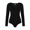 Not Basics Women's Organic Cotton Long Sleeve V-neck Bodysuit, Black In Black