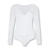 Not Basics Women's Organic Cotton Long Sleeve V-neck Bodysuit, White In White