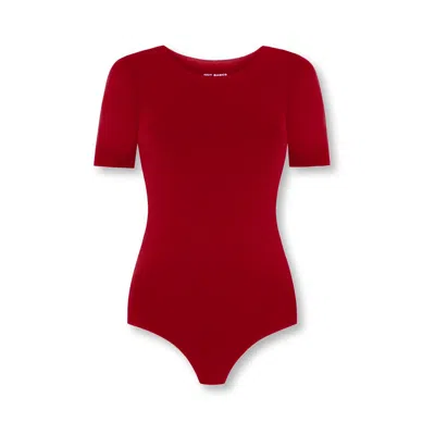 Not Basics Women's Red Organic Cotton Crew Bodysuit, Ruby Wine