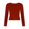 Not Basics Women's Red Organic Cotton Crew Long Sleeve T-shirt, Ruby Wine In Red