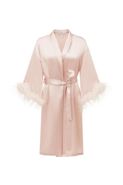 Not Just Pajama Bride-to-be Feathered Silk Robe - Rose Pink