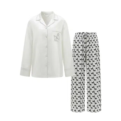 Not Just Pajama Women's Black / White Diamond Poodles Contrast Silk Pajama Set In Black/white