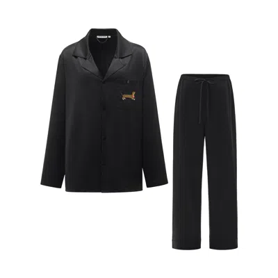 Not Just Pajama Women's Dachshund Charm Silk Lounge Set - Black