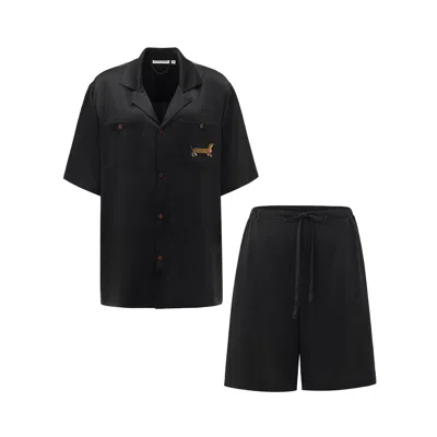 Not Just Pajama Women's Dachshund Delight Silk Short Set - Black