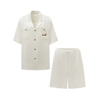 Not Just Pajama Women's Dachshund Delight Silk Short Set - White