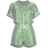Not Just Pajama Women's Green Silk Striped Short Pajama Set In Green