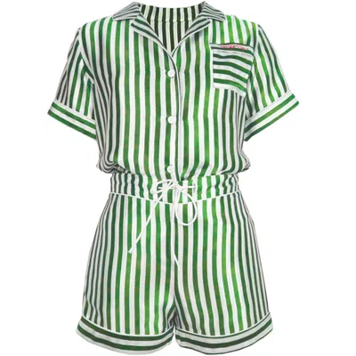 Not Just Pajama Women's Green Silk Striped Short Pajama Set