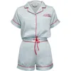 Not Just Pajama Women's Love Embroidery Silk Short Pyjamas Set - Blue In Blue