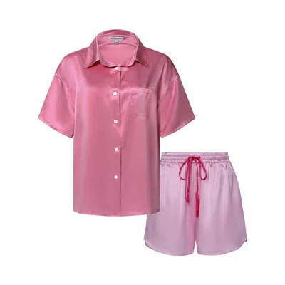 Not Just Pajama Women's Pink / Purple Memories Of Nice Silk Short Set - Pink In Pink/purple