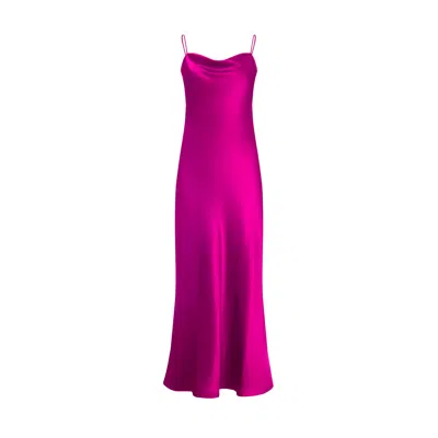 Not Just Pajama Women's Pink / Purple Memories Of Nice V-back Silk Maxi Dress - Hot Pink In Pink/purple